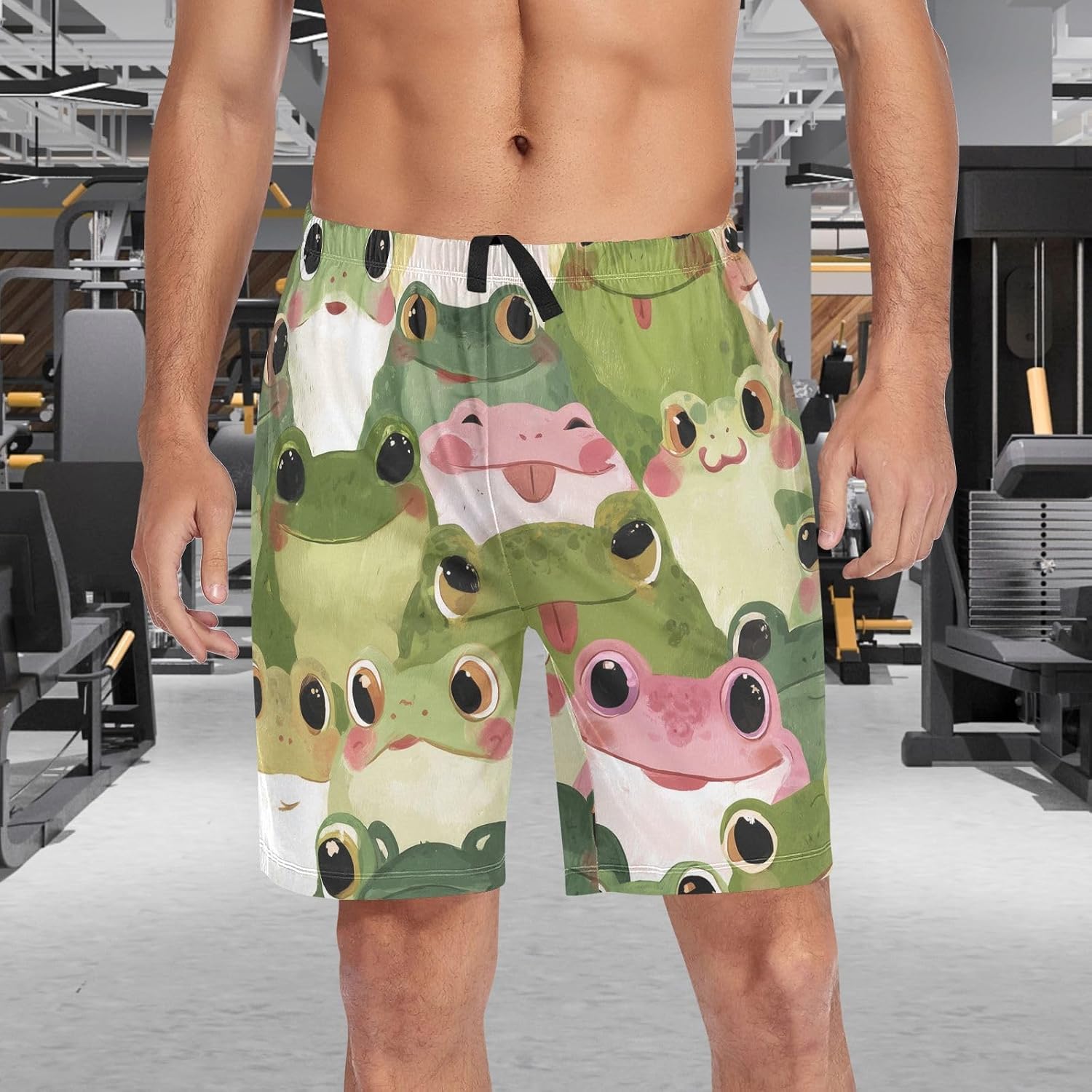 visesunny Men's Pajama Shorts Summer Funny Watercolor Frog Soft Sleep Shorts for Men Pjs Bottoms Pants with Pockets S-XXL