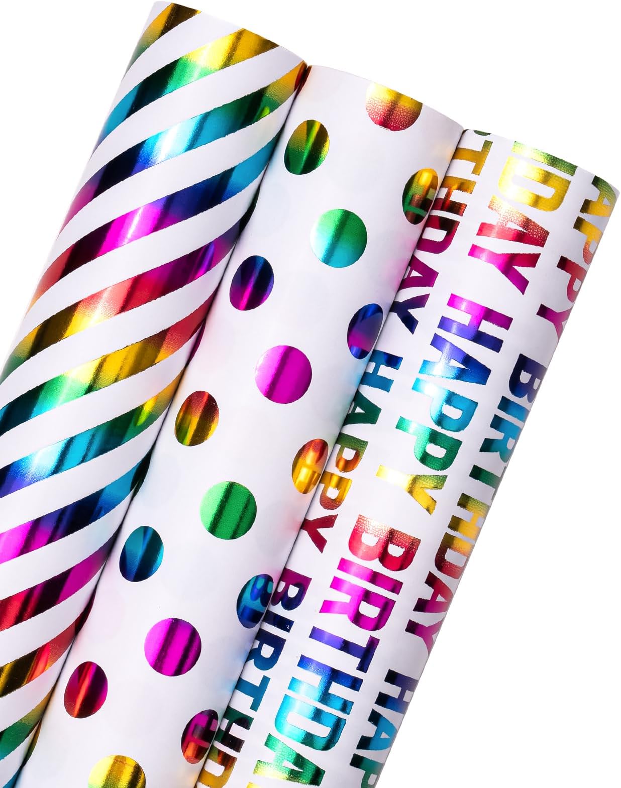 WRAPAHOLIC Birthday Wrapping Paper Roll - Mini Roll - 3 Rolls - 17 inch x 120 inch Per roll - Colorful Foil Birthday Design for Party, Holiday, Baby Shower