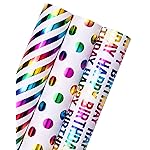 WRAPAHOLIC Birthday Wrapping Paper Roll - Mini Roll - 3 Rolls - 17 inch x 120 inch Per roll - Colorful Foil Birthday Design for Party, Holiday, Baby Shower