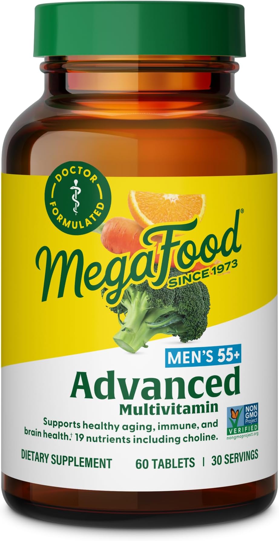 Advanced Multivitamin for Men 55+, Mens Multivitamins 50 Plus, Methylated B12, Methyl folate, Choline, Vitamin D, Brain & Muscle Health, Immune Support, Vegetarian - 60 Tablets (30 Servings)