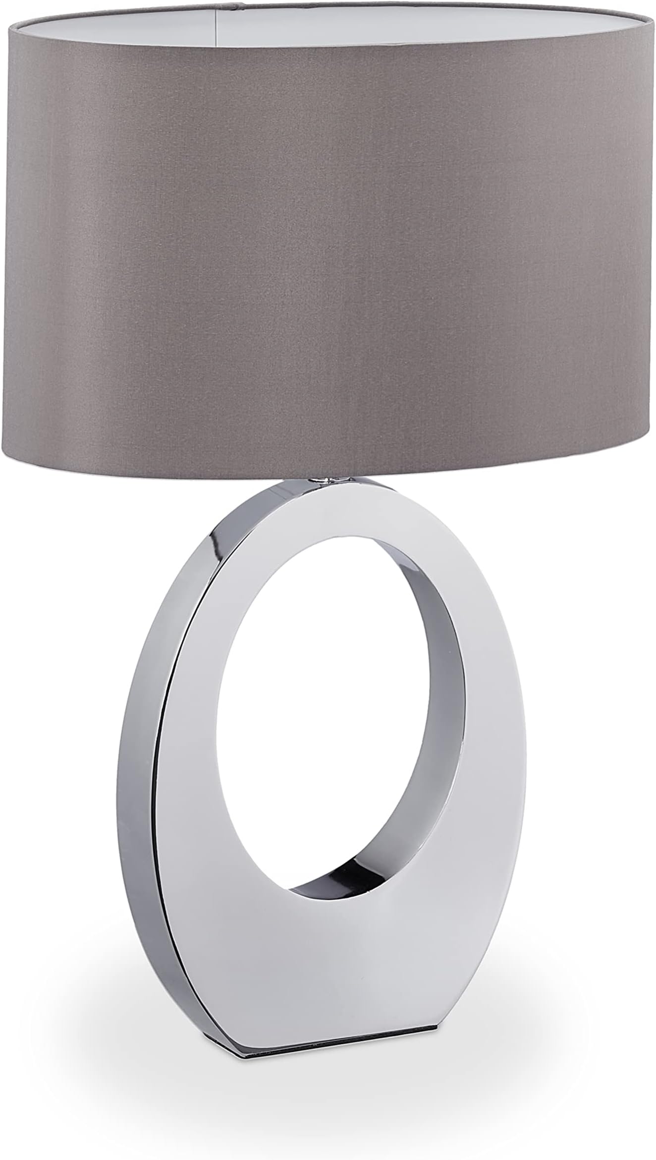 Relaxdays Tischlampe 2er Set - Nachttischlampe Metallfuß Mit Stoffschirm Silber/Weiß