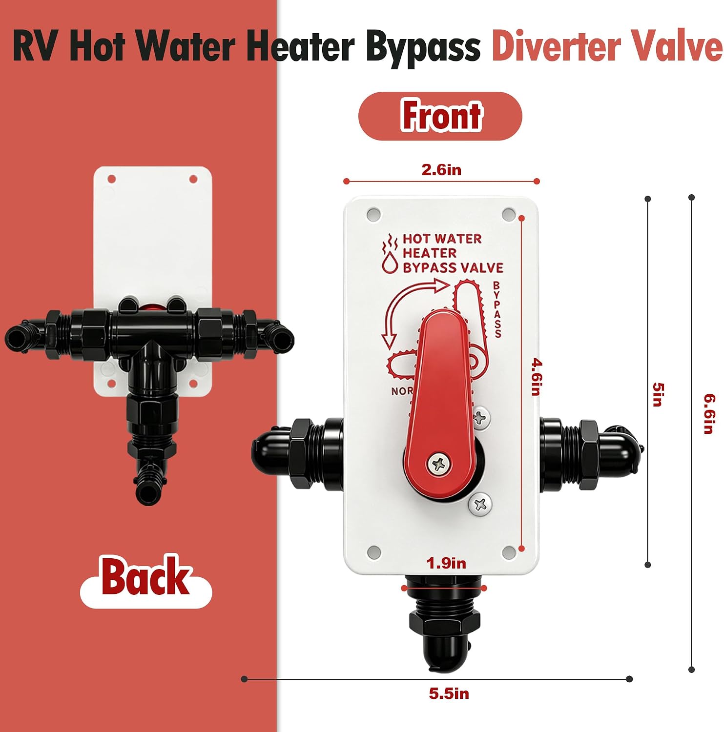 Upgraded Hot Water Tank Diverter Valve PN 94228, RV Water Heater Bypass Valve with Zero Leakage Test, 1/2" PEX Connections for Universal Fit, Winterizing & Freeze Protection