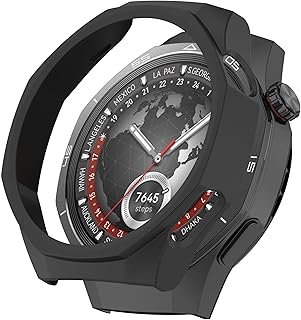 جراب حماية ديسكول بدون شاشة حماية مصنوع من مادة بولي كربونات وزجاج واقي حقيقي متوافق مع ساعة هواوي GT 5 برو مقاس 46 ملم من دلع موبايلك، أسود