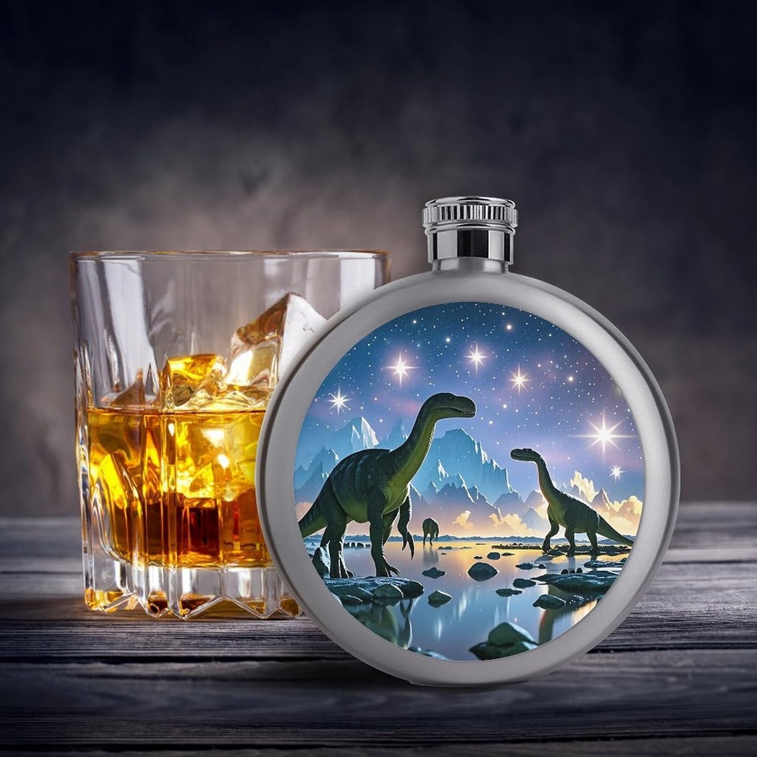 Dinosaurs And Stars Stainless Steel Flagon to 5 Oz with Screw Cap,Hip Flask for Men–Whiskey & Liquor Pocket Flask,Alcohol Flagon for Camping Drink Sports Outdoor Wine Bottle