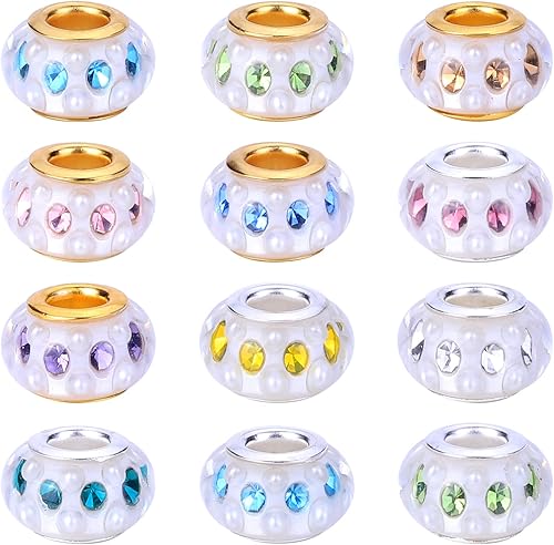 Miniatura 2 de Aipridy Lucky Beads Lover Perlas y diamantes de imitación de cristal, cuentas de ámbar, cuentas espaciadoras de agujeros grandes, cuentas europeas