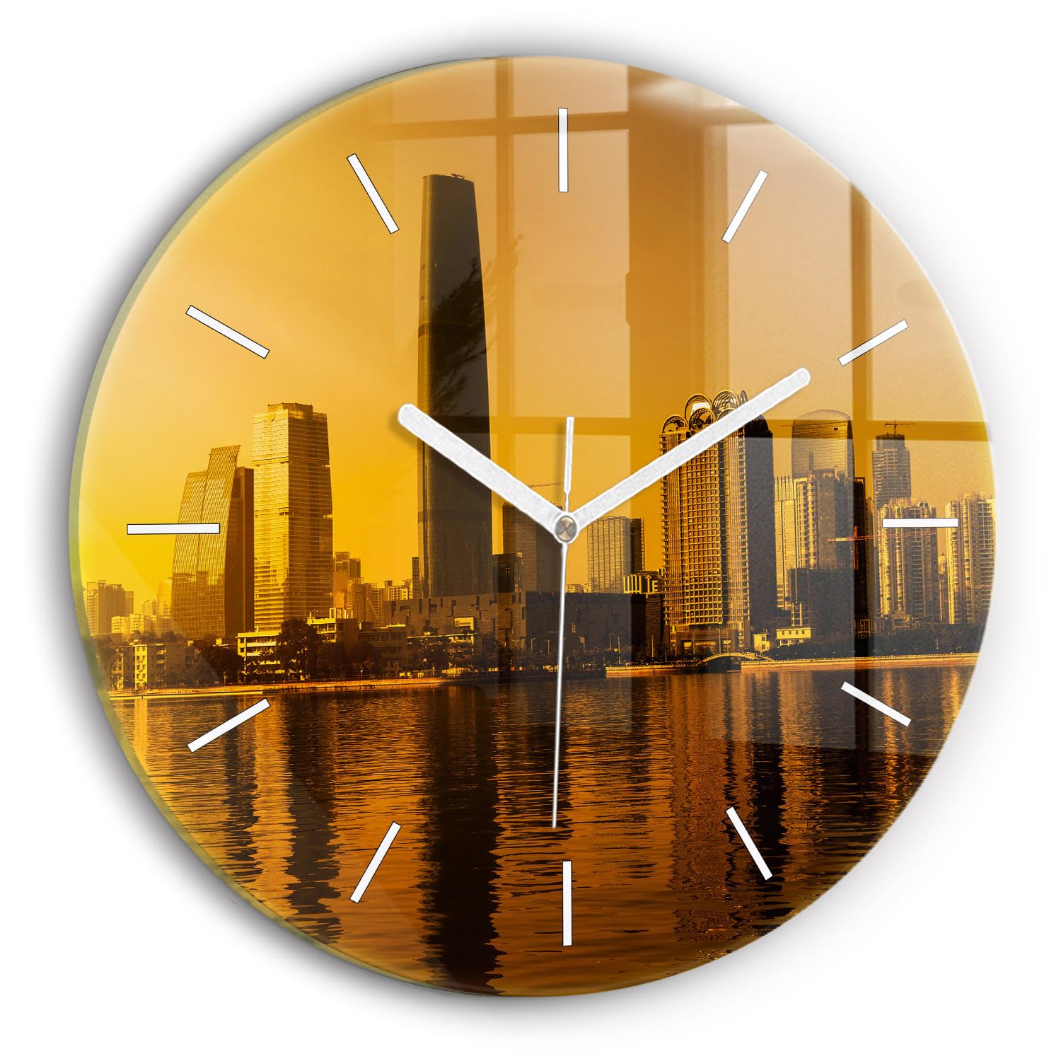 Horloge en verre silencieuse 30 cm Wallfluent moderne motif Rivière Zhujiang