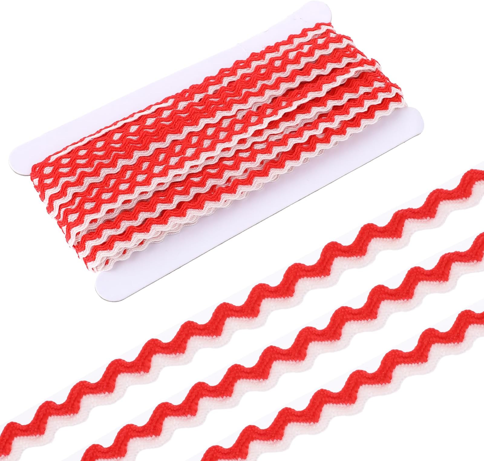 17.5 Yard 8mm Wave Bending Fringe Trim Rick Rack Trim Red White Lace Ribbon RIC Rac Trim for Sewing Clothes Gift Wrapping Home Party Decoration, Ribbon Craft