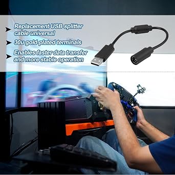 Gosknor 2pcs USB Breakaway Cable, Replacement USB Breakaway Cord Adapter Cable for Logitech G920 Driving Force Thrustmaster Ferrari 458 Game Wired Controllers, Fast Data Transmission (Black)