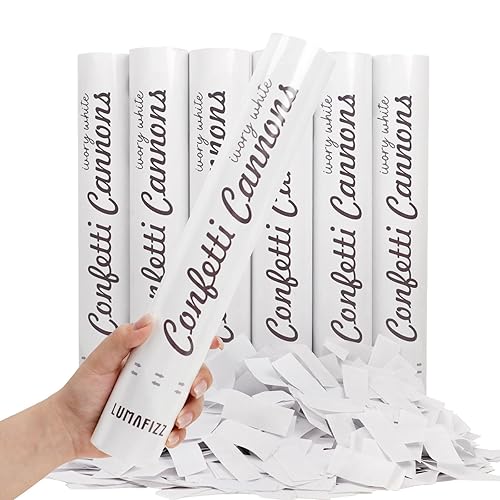 [6 Pack] 12 Inch Biodegradable White Confetti Poppers | Confetti