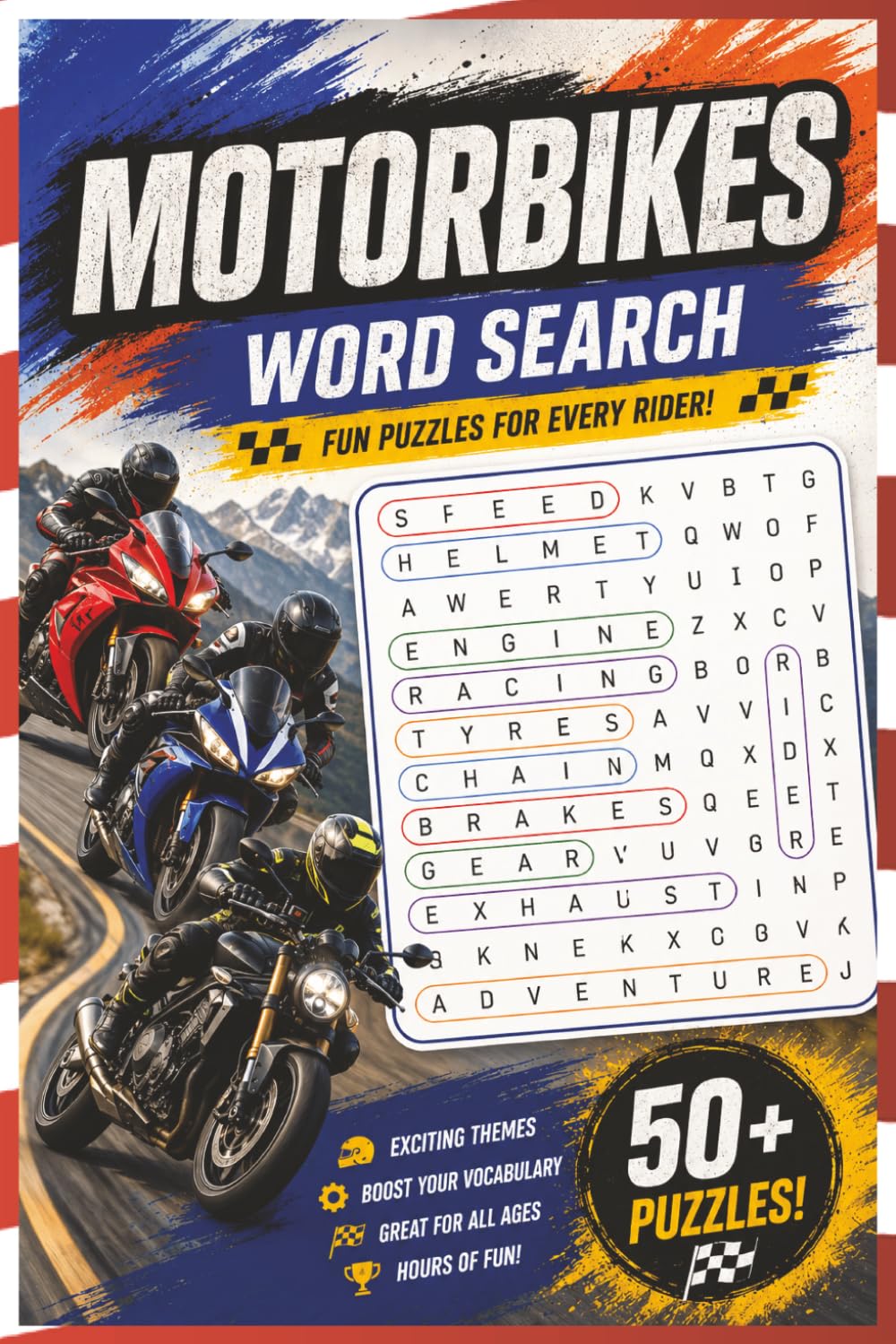 Motorbikes Word Search: 50+ Exciting Puzzles Featuring Motorcycles, Riding Terms, Parts, Racing, Maintenance, and Touring Adventures
