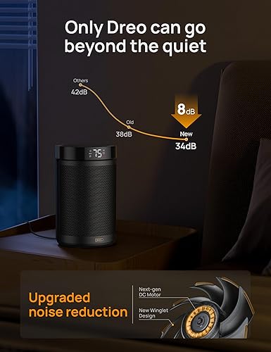 Miniatura 7 de Dreo - Calefactor eléctrico portátil de interior, con termostato, pantalla digital, temporizador 1-12 h, modo ecológicoventilador, 1500 W PTC,