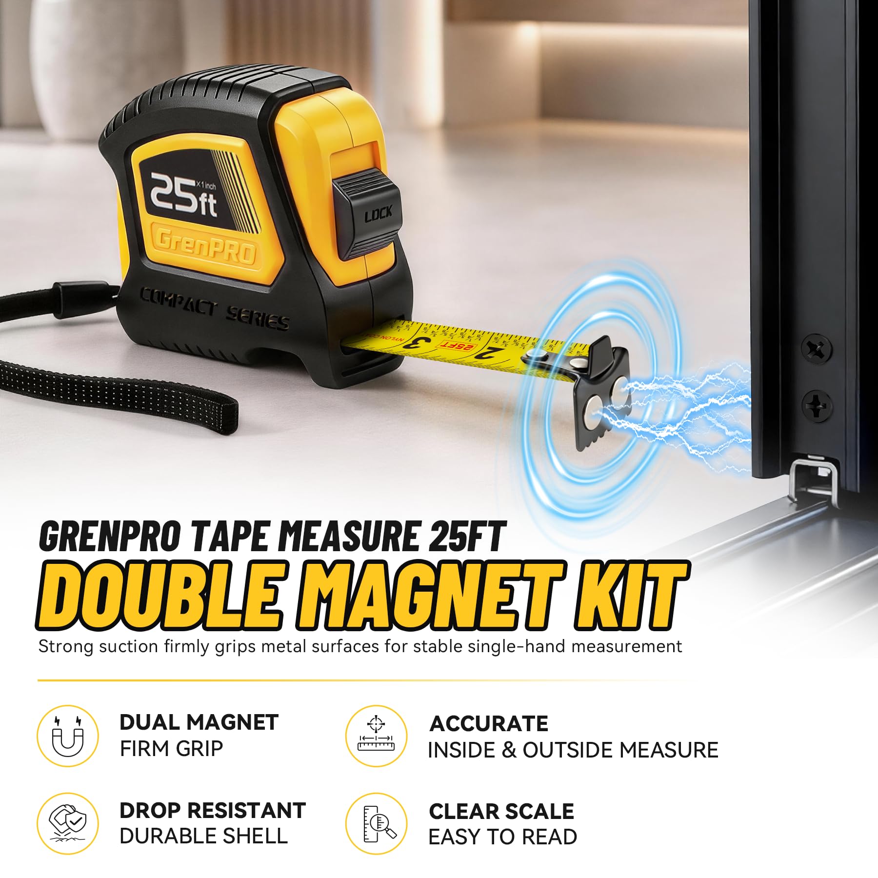 GRENPRO 25FT Magnetic Tape Measure, Double-Sided 1/32", Nylon Coated Blade — Amazon image 7
