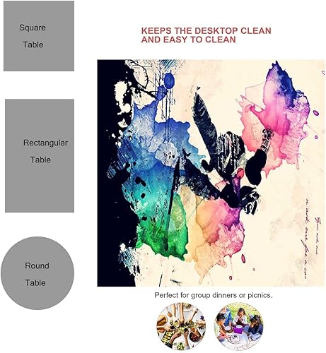 Miniatura 3 de Mantel retro con personalidad Redondo para Mesa de 4 Sillas Ilustración Póster de Letras Inspiradoras Diseño, Paños de mesa de picnic para fiestas