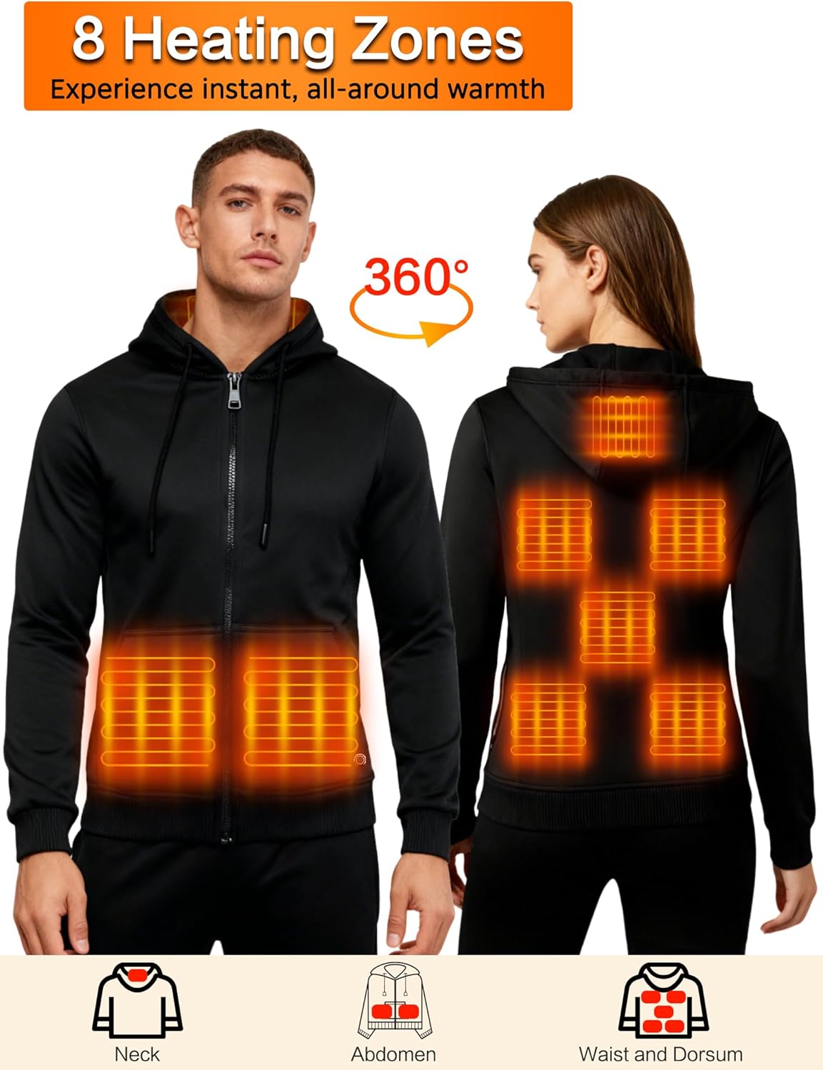 Heated Hoodie for Men Women with Fleece Lining, Hooded Heated Sweatshirt Hoodie with Battery Pack 7.4V - Image 3