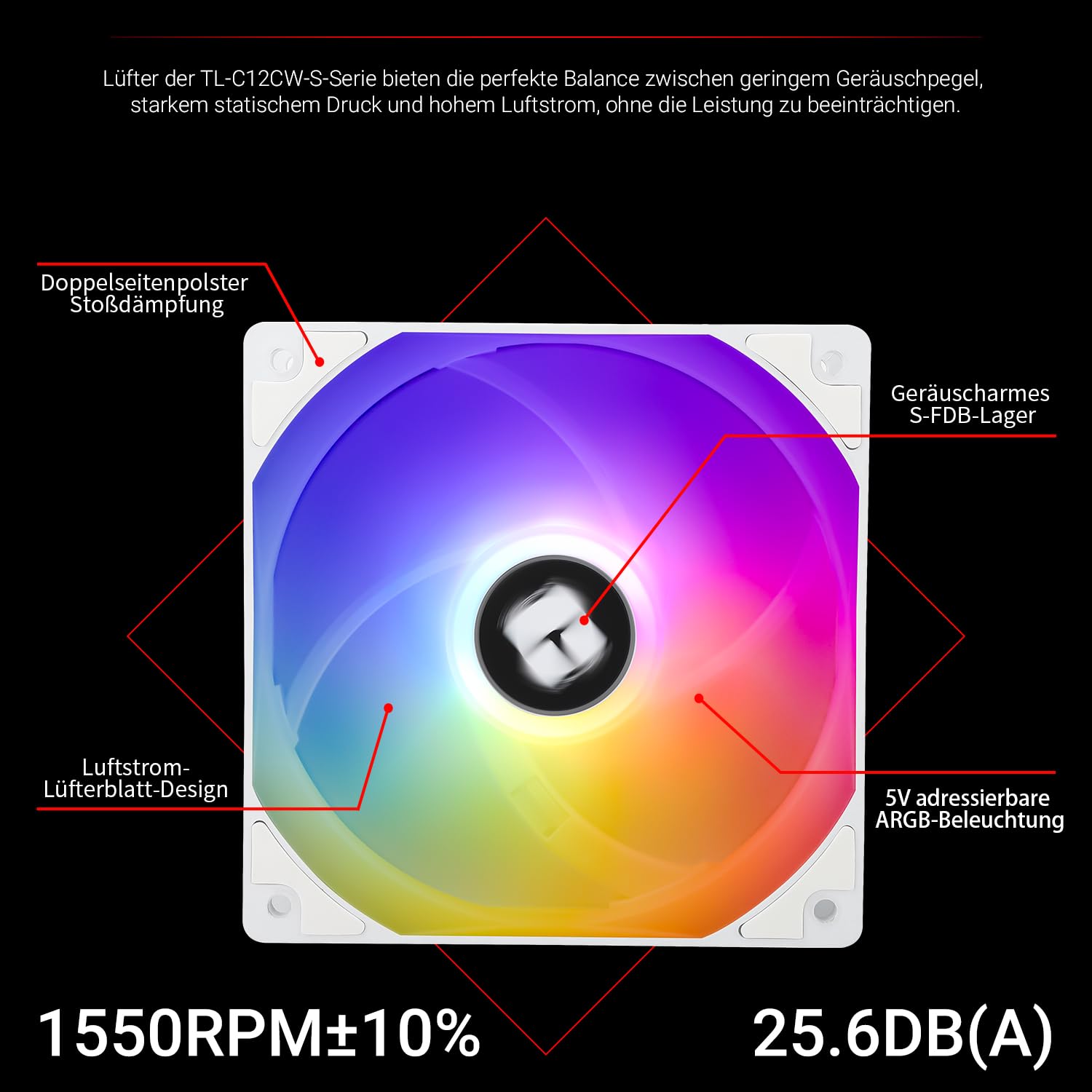 TR-Thermalright TL-C12CW-S wentylator CPU PWM ARGB 120 mm, cichy wentylator 1550 RPM, biały wentylator CPU, może być sparowany z obudową / chłodnicą procesora