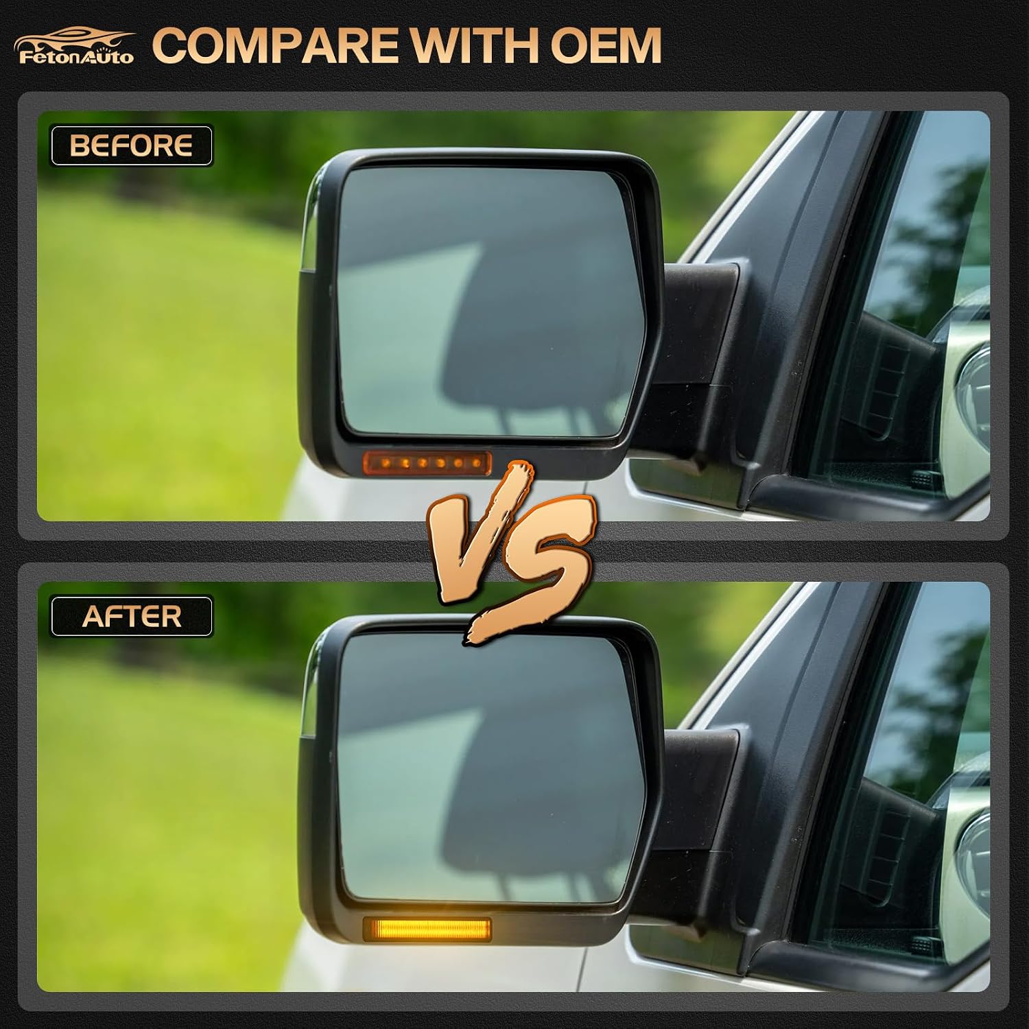 Sequential Amber LED Side Mirror Turn Signal Lights for 2004-2014 Ford F150 Raptor Lincoln Mark LT, Smoked Lens Dynamic Indicator Right Left Lamps with Upgrade 48 LED