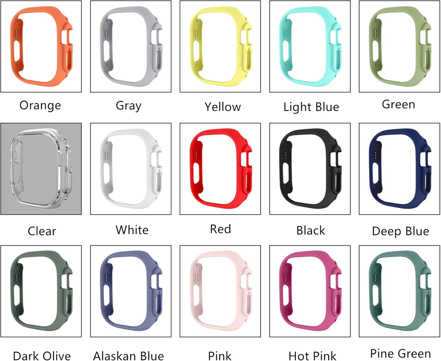 Hard PC Bumper Case All-Around Edge Protective Cover Frame Shockproof Defense Shell [NO Screen Protector] Compatible with 49mm Apple Watch Ultra, 16 Packs, Multicolor