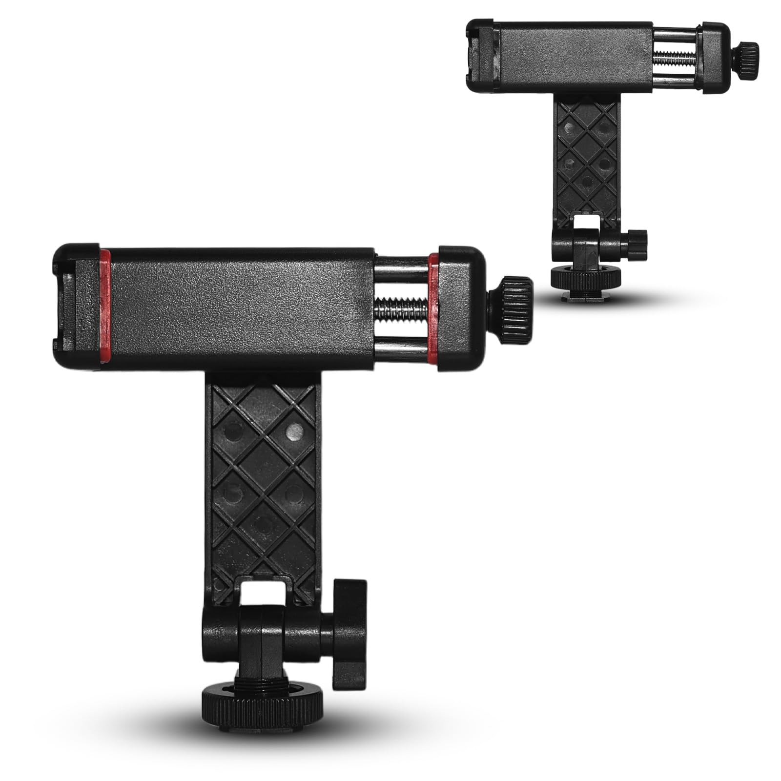 Soporte universal para teléfono para trípode y accesorios de cámara, abrazadera ajustable de aleación de aluminio para smartphone con soporte de zapata fría (negro rojo)