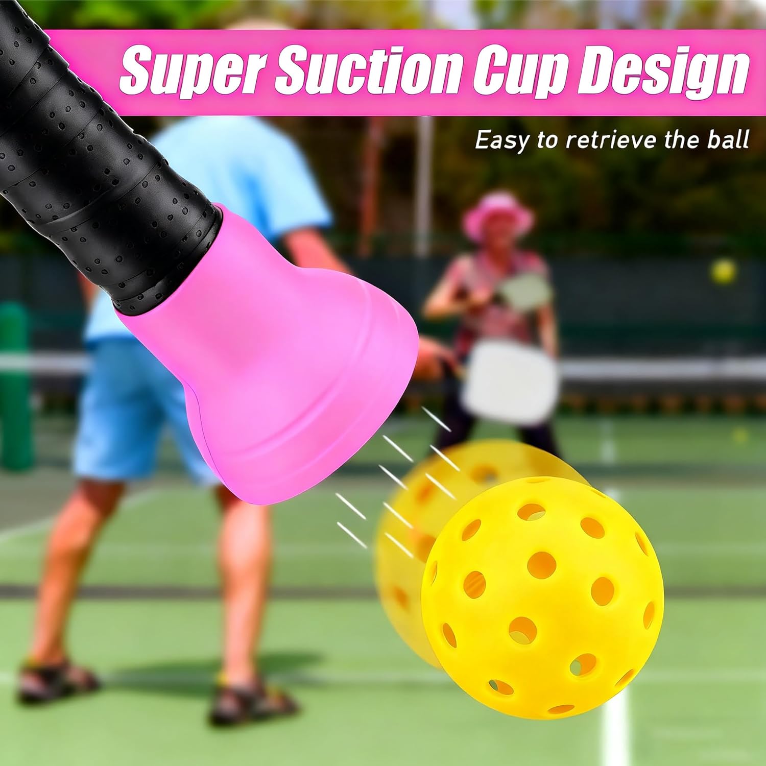 Two-Pack Pickleball Ball Retriever, Silicone Pickleball Picker-Uppers, Ball Retrievers for Outdoor Sports, Fits Most Paddles - Black and Pink - Image 4