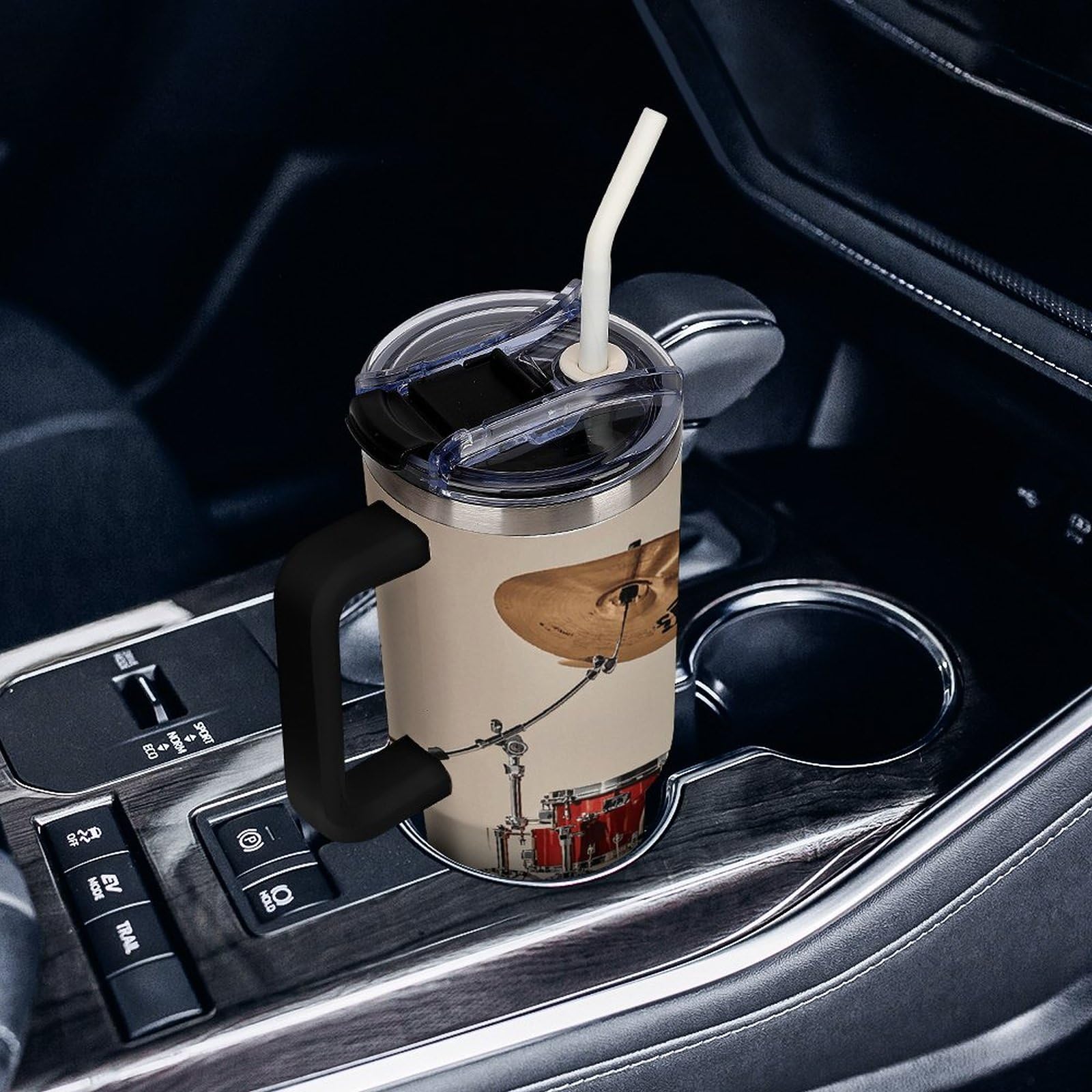 Trinkbecher mit Griff und Strohhalm, 1,2 l, vakuumisolierte Trinkflasche, Becherhalter, kompatibel für Reisen, wiederverwendbar, isoliert, Edelstahl, Geschenke für Damen und Herren