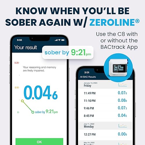 Vista 4 de BACtrack Alcoholímetro C8 Precisión de grado profesional Conectividad inalámbrica opcional para teléfonos inteligentes Compatible