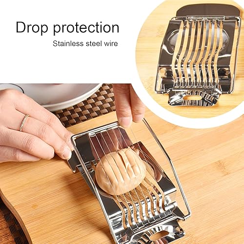 Miniatura 5 de Cortador de huevos duros para huevos duros, cortador de huevos de metal resistente, alambre de acero inoxidable rápidamente para huevos, ensaladas,