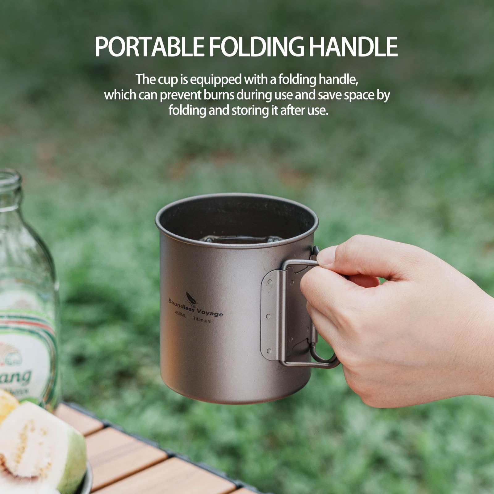 Boundless Voyage Tytanowy kubek z pokrywką na zewnątrz kemping ultralekki kubek na wodę do herbaty kawy 200 ml / 300 ml / 450 ml (450 ml)