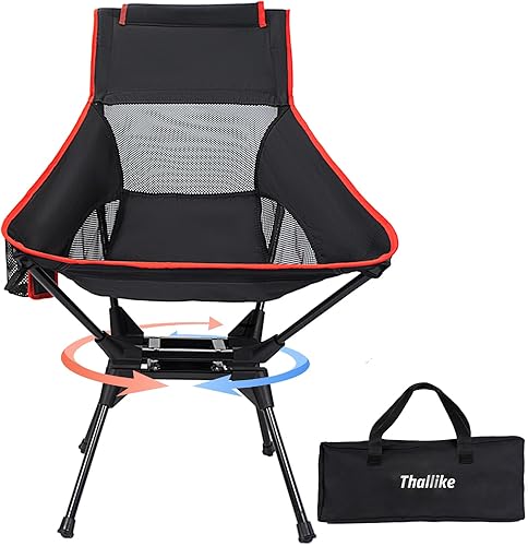 Silla de camping plegable giratoria de 360, sillas portátiles ligeras con respaldo alto con soporte para la cabeza, compacta y estable para