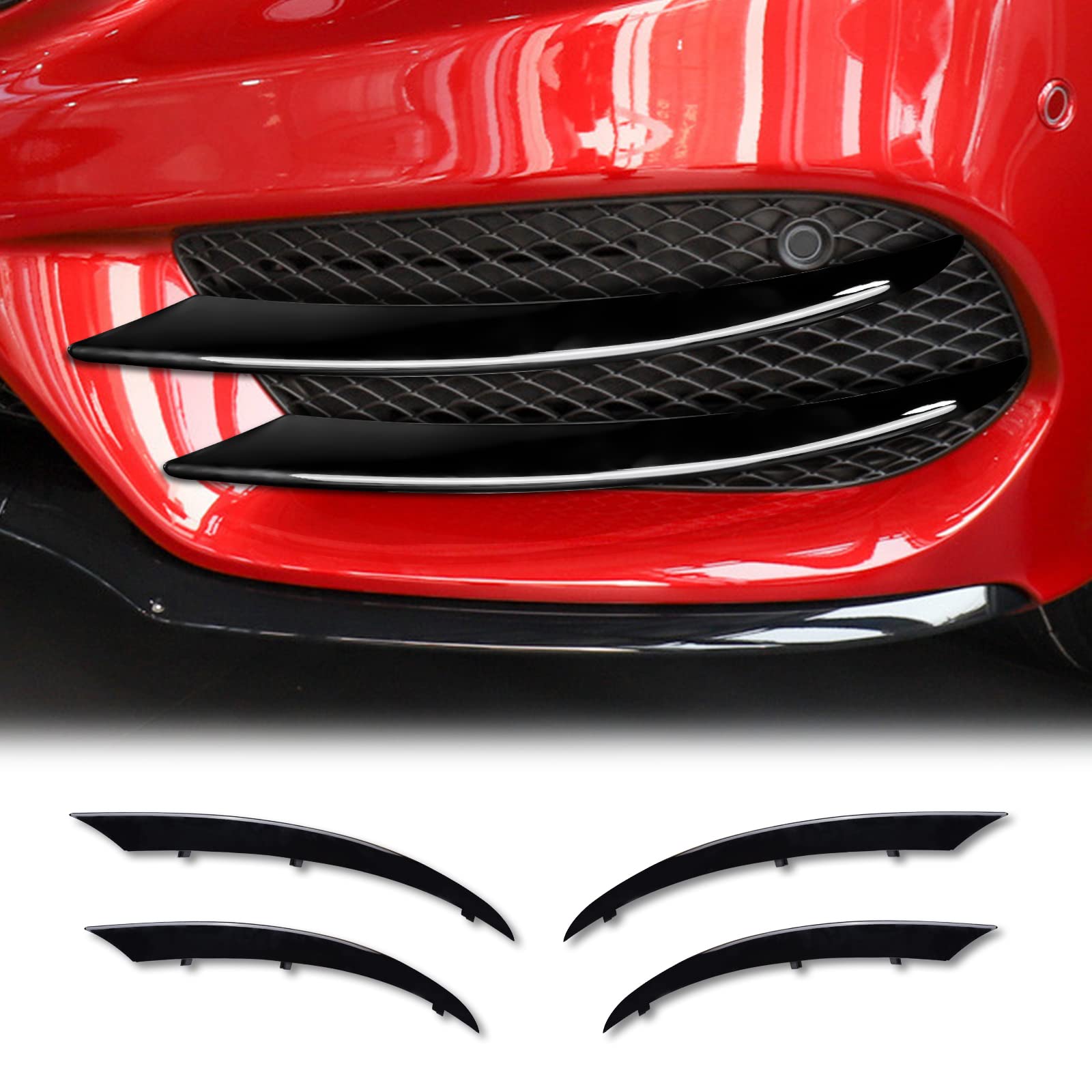 KUNGKIC Frontstoßstange Kühlergrill Lip Splitter Spoiler Compatible with Mercedes Benz C Klasse W205 2015-2018 Zubehör ABS Sport-Stil 4 Stück Coole Außendekoration(glänzend schwarz)