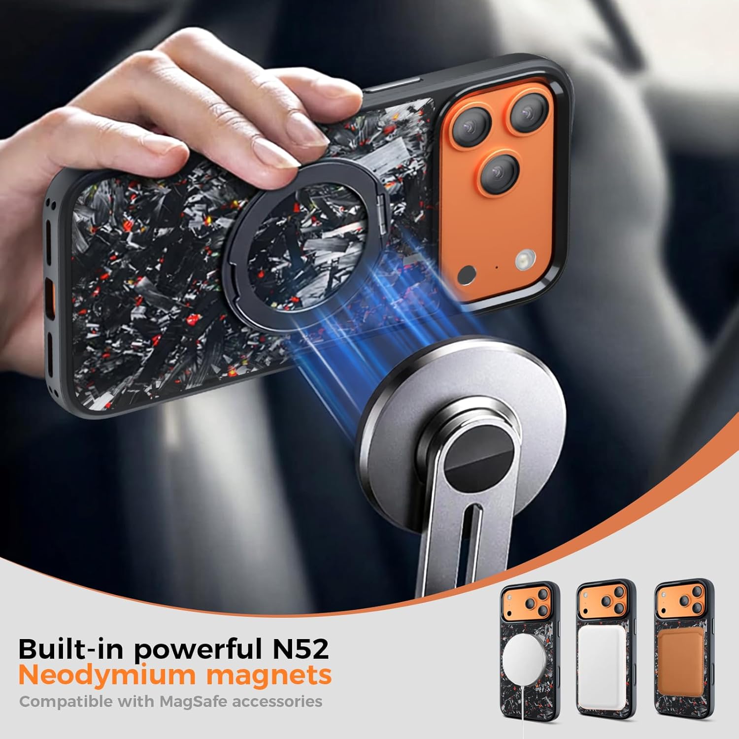 Apex Series for iPhone 17 Pro Max Case with Genuine Forged Carbon Fiber, Built-in 360 Magnetic Kickstand, Fit for MagSafe, Military Grade Drop Protection, Glossy Black/Red