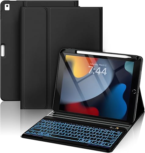 OYEEICE Funda para iPad de 9 generación con teclado de 10.2 pulgadas 2021, teclado BT desmontable con magnético, funda para iPad Air de 3 generación