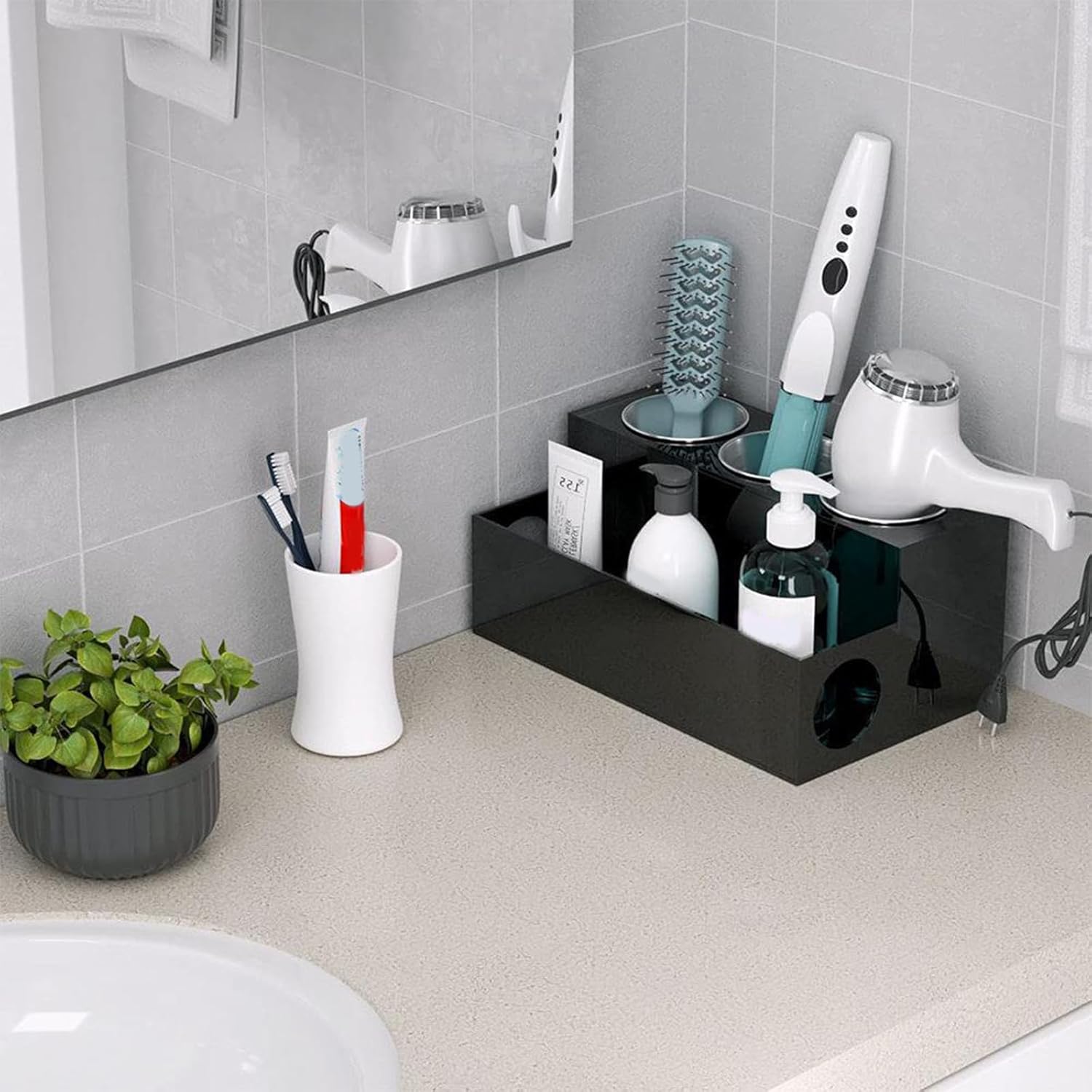Hair Tool Organizer Countertop Removable Acrylic Storage Stand for Blow Dryer Curling Iron Makeup Accessories Holder