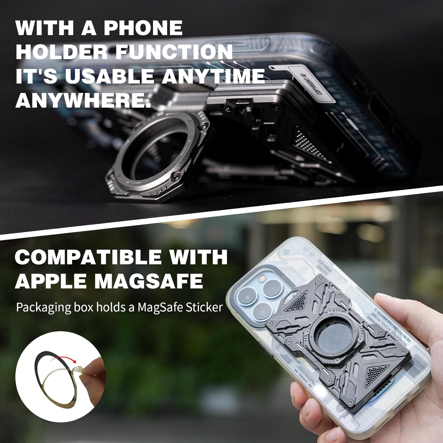 AirTag Wallet for Men – Slim Minimalist Metal Wallet with Carbon Fiber, RFID-Blocking Credit Card Holder, Front Pocket Wallet with Glass Luminous Tube & Hook Position Grey - Image 6