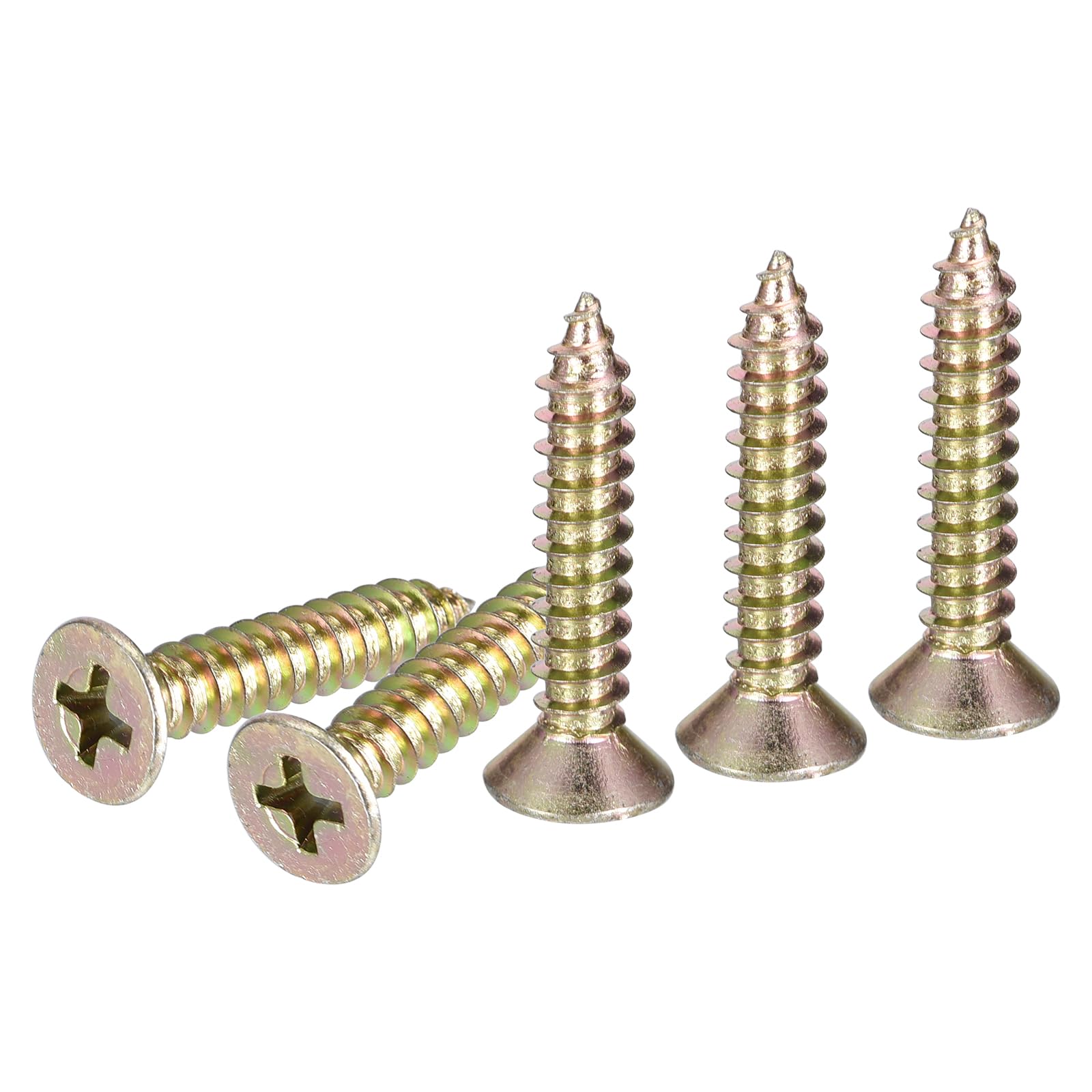 DTGN 25Pcs #10x1" Flat Head Wood Screws, Brass Phillips Self Tapping Screws - Good for Woodworking Furniture - Gold
