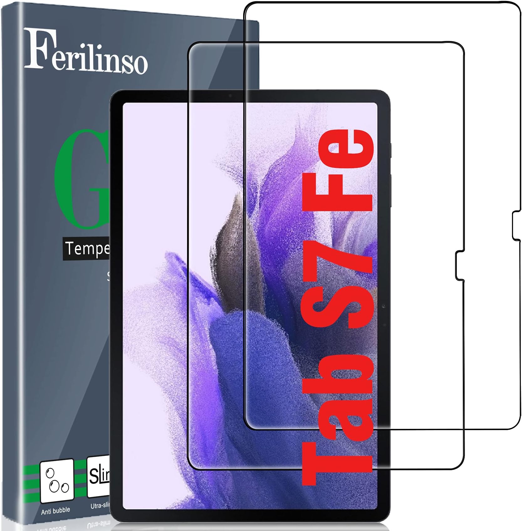 Ferilinso Designed for Samsung Galaxy Tab S7 Fe 5G 12.4 inch 2021 Screen Protector, [Tempered-Glass] [Military Protective] [HD Clear] [Case Friendly] [Anti-Fingerprint] [Anti-Scratch] [Bubble Free]