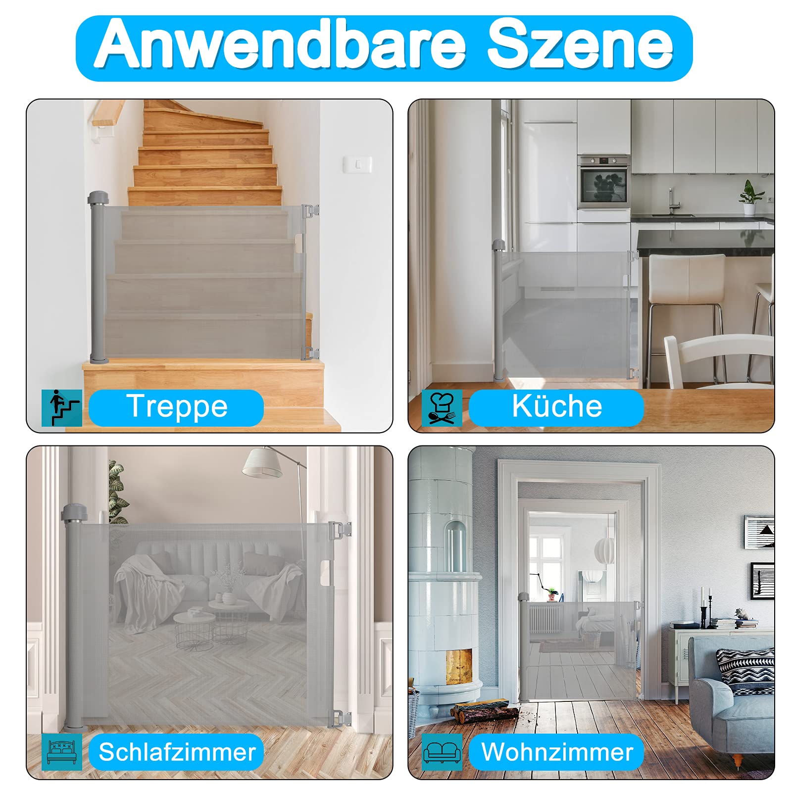Froadp Griglia di protezione per scale, estensibile da 0 a 180 cm, adatta per bambini e animali domestici, porta retrattile, adatta per interni ed esterni (grigio, 0-180 cm)