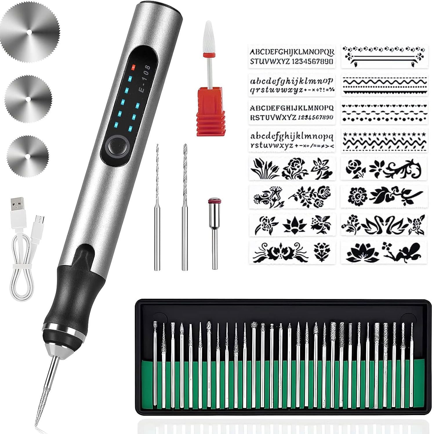 P PIPITA Electric Engraving Pen Kit,USB Rechargeable Cordless Engraving Pen with 37 Bits, Portable Mini Engraver Tools, Rotary Engraver for Jewelry Wood Glass Stone Carving