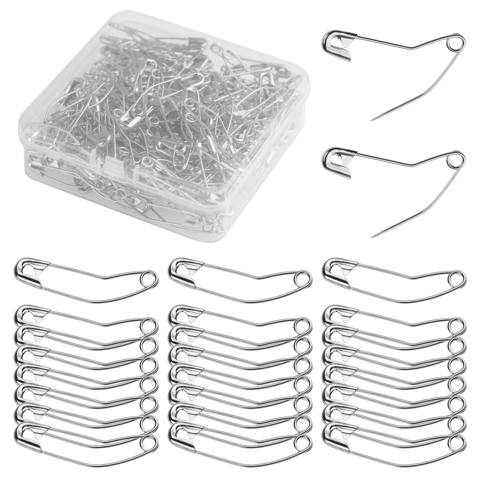 View 1 of 100 Pack Curved Safety Pins for Quilting Basting Pins 38mm/1.5inch Quilting Safety Pins Stainless Steel Quilting Pins
