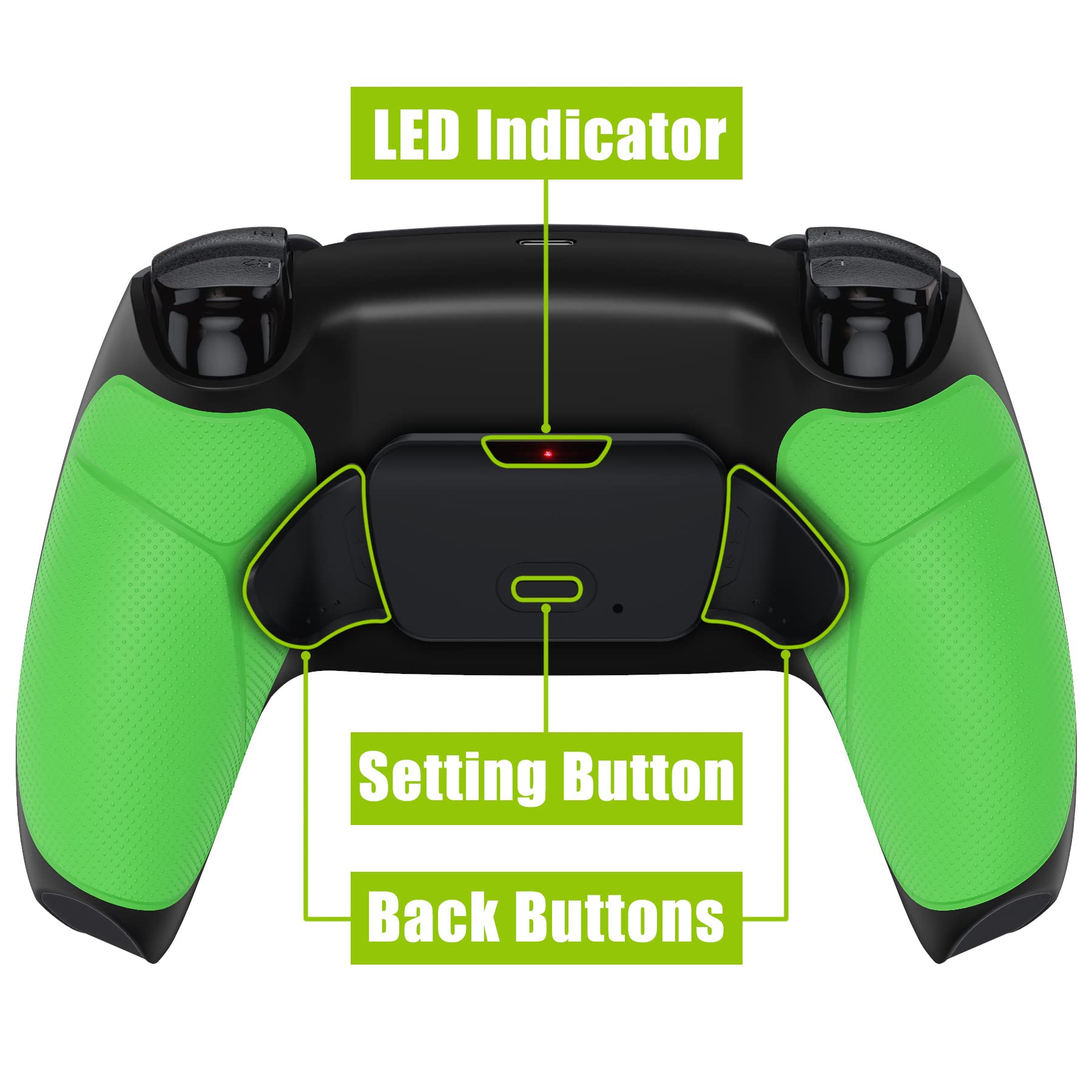eXtremeRate Kit de reasignación de elevación programable de Agarre de Goma Verde para Controlador de PS5 BDM-030 040 050, Tablero de actualización y Carcasa Trasera Negra rediseñada y Botones