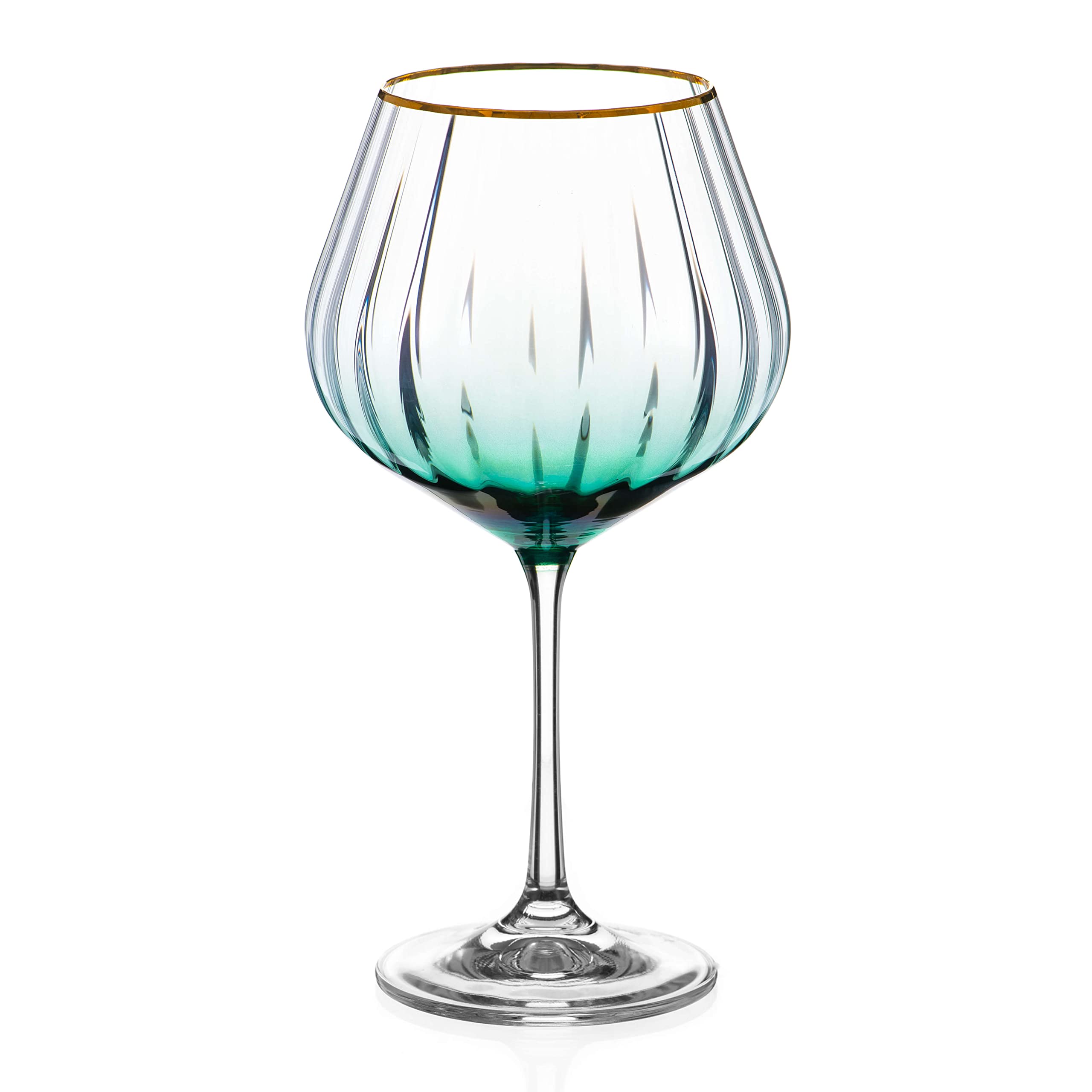 Copa de Gin con efecto óptico y borde dorado Mirage Verde de cristal artesanal