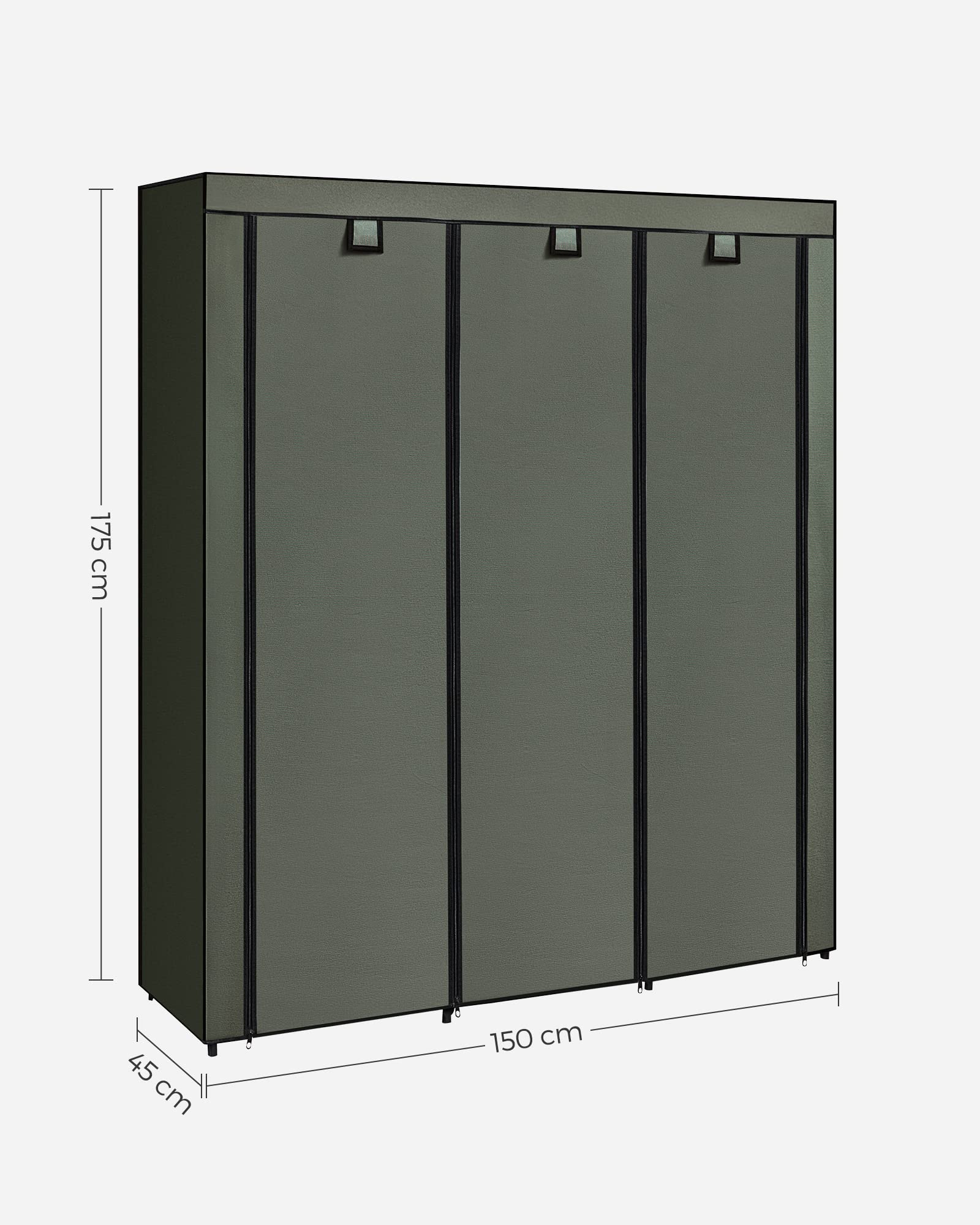 SONGMICS Opbergkast, draagbaar, met ophangstang, kledingrek, opvouwbaar, garderobe, slaapkamer, studeerkamer, 140 x 43 x 174 cm, grijs RYG02GY