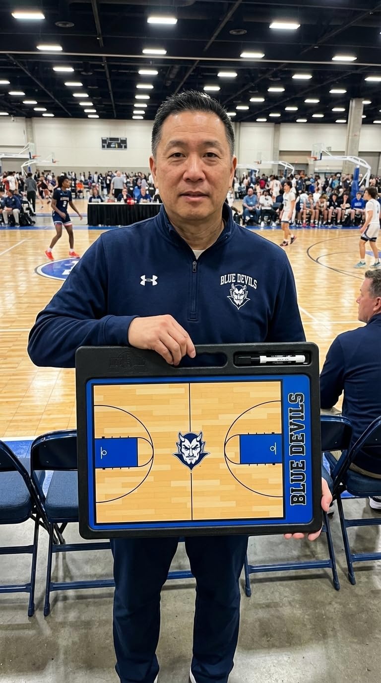 Custom Pro Basketball Whiteboard with Carry Handle and Marker Holder, Personalized Dry Erase Coaching Board, Double Sided Full Court and Half Court