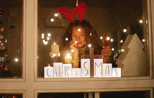 Miniatura 3 de Decoración navideña de granja, juego de bloques de Navidad con cruz, letreros de madera de pesebre primitivo, bloques rústicos desgastados