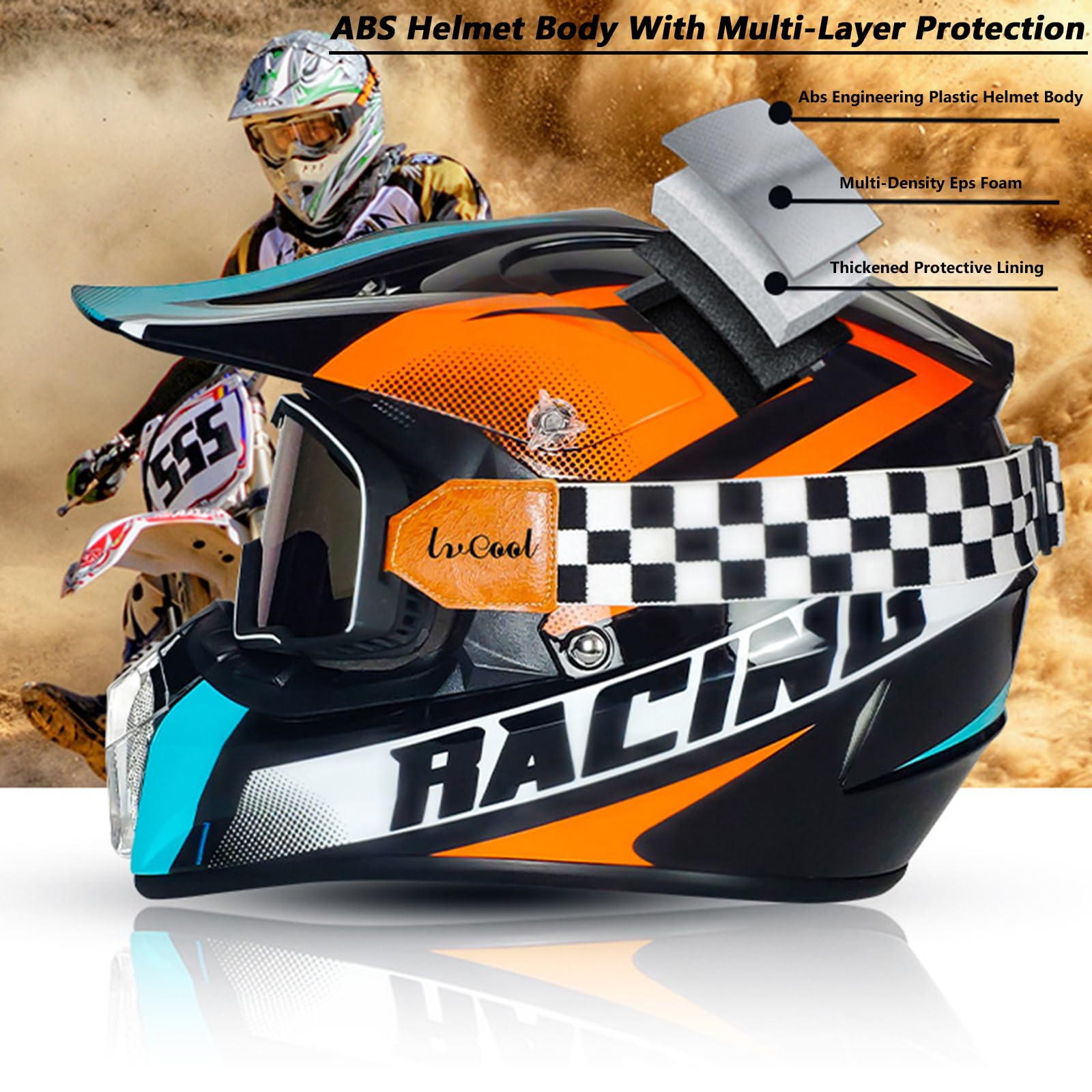 Cascos de Motocross con Gafas máscara y Guantes homologados por el Dot Casco Integral para Motocicleta Todoterreno para niños y jóvenes para ATV MTB BMX Descenso Quad Enduro Carreras