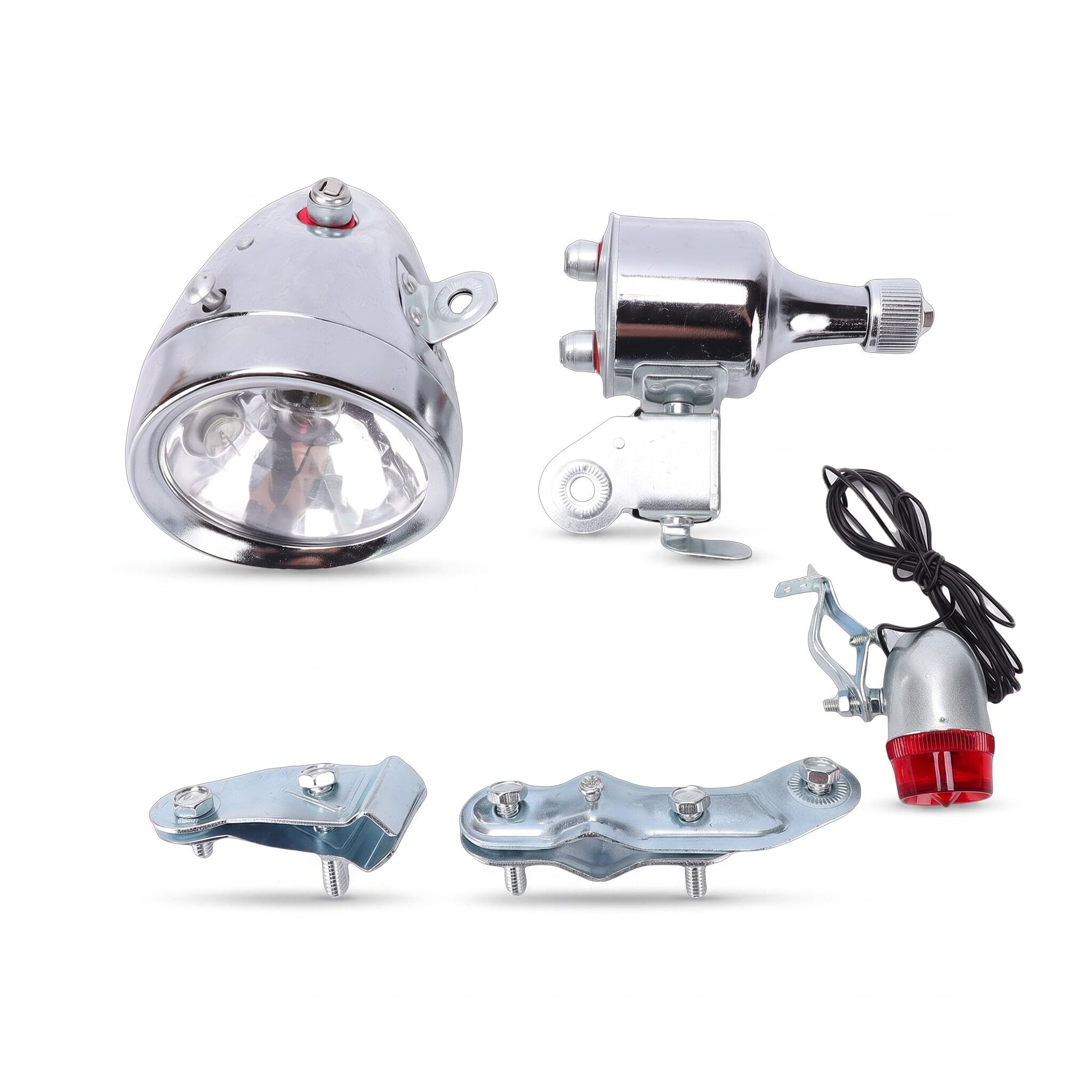 Dpofirs Generator-Dynamo-Scheinwerfer-Rücklicht-Kit, Fahrrad -Reibungsgenerator-Dynamo-Licht-Kit mit 12V 6W Wasserdichtem Metallgehäuse für Retro-Fahrradmodifikationen Sport & Freizeit