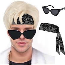 4Pcs Short Blonde Wig for Men Costume Wig with Headbands Glasses Men s Blond Cosplay Synthetic Layered Hair Wigs Blonde Men's Wigs for Costumes Cosplay Halloween Carnival Parties Anime Wig