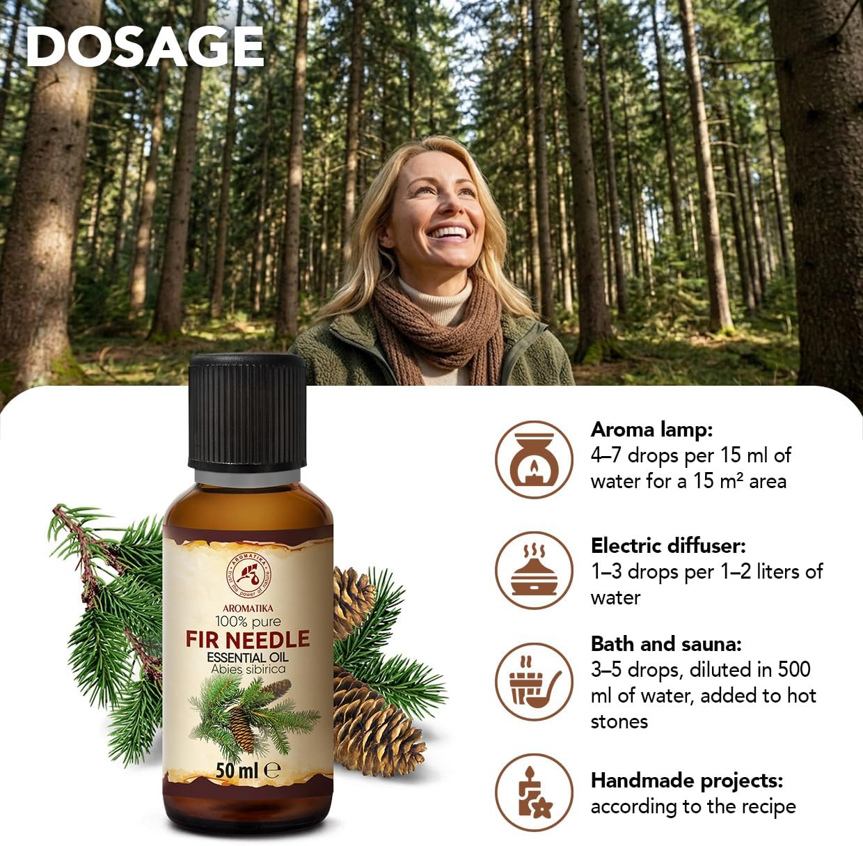 Fir Needle Essential Oil 1.7 Fl Oz - Fir Pure & Natural Oil - Good for Sauna - Body Care - Wellness - Beauty - Massage - Aroma Diffuser - Aromatic Lamp - Room Fragrance