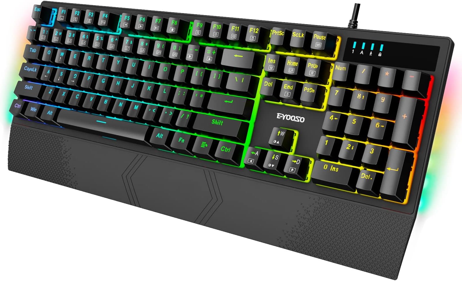 E-YOOSO Mechanical Keyboard, K-662 Wired Mechanical Gaming Keyboard with Blue Switches, 104 Keys Full Size, Wrist Rest, Rainbow Backlit, RGB Sidelight, Ergonomic Black Clicky Keyboard for Windows, PC