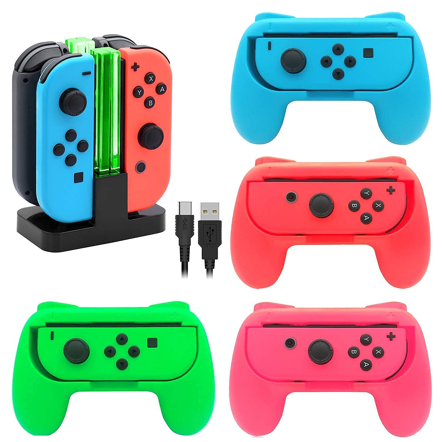 FYOUNG Hand Grips and Charging Dock for Nintendo Switch Joy Cons, Charging Station for Nintendo Switch with a USB Type-C Charging Cord