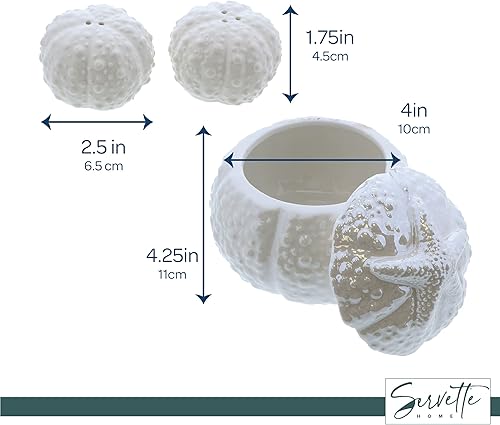 Vista 5 de Salero y pimentero de cerámica y azucarero de porcelana - Erizos